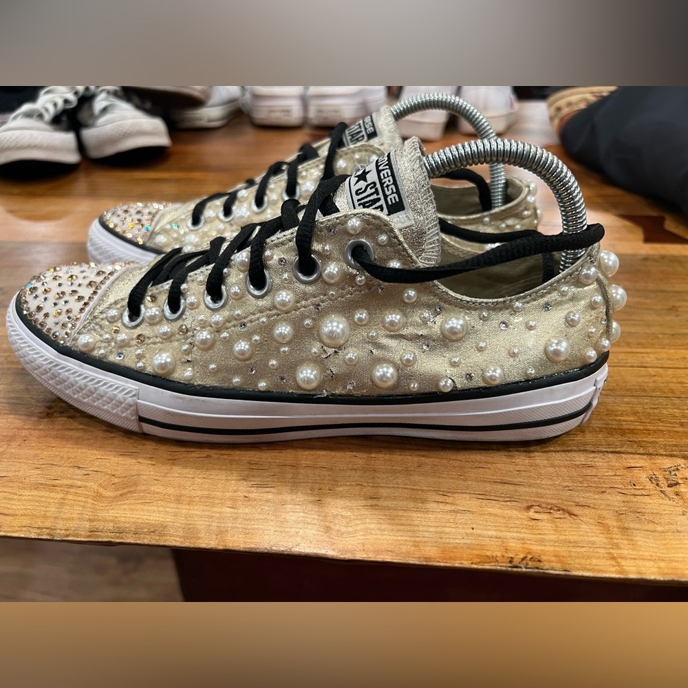 Converse Women's Gold Pearl Studded Sneakers - Picture 3 of 9